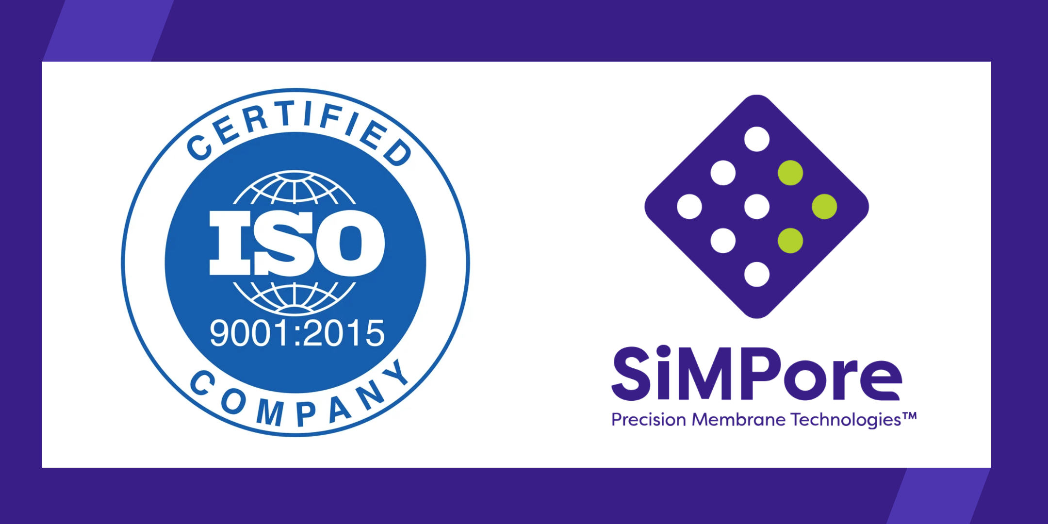 Image of official ISO certification seal and SiMPore logo